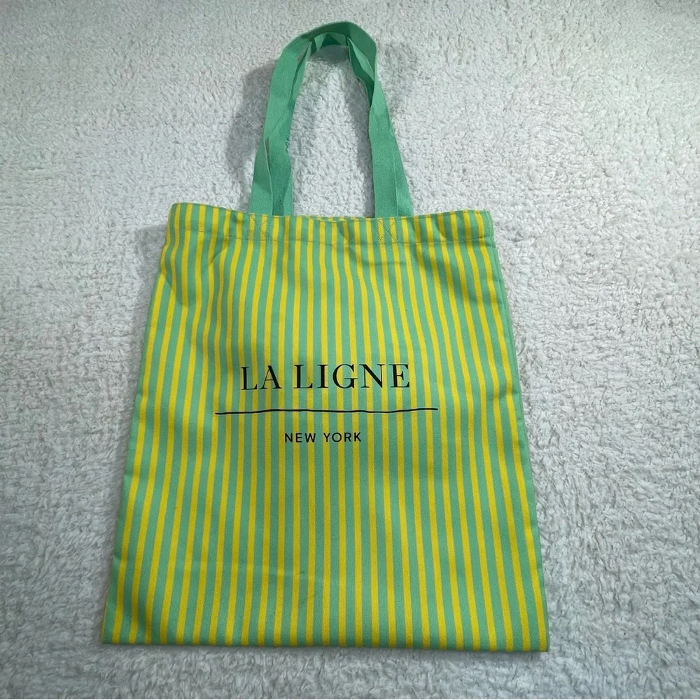 La Ligne NY Green Yellow Stripe Small Shopper Tote